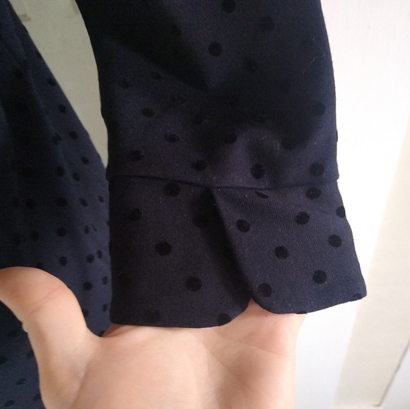 J. CREW Navy Blue Top with Black Velvet Polka Dots - Picture 5 of 7